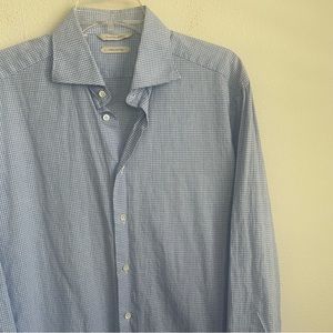 Suitsupply Linen Cotton Checkered Button Down Long Sleeve Shirt